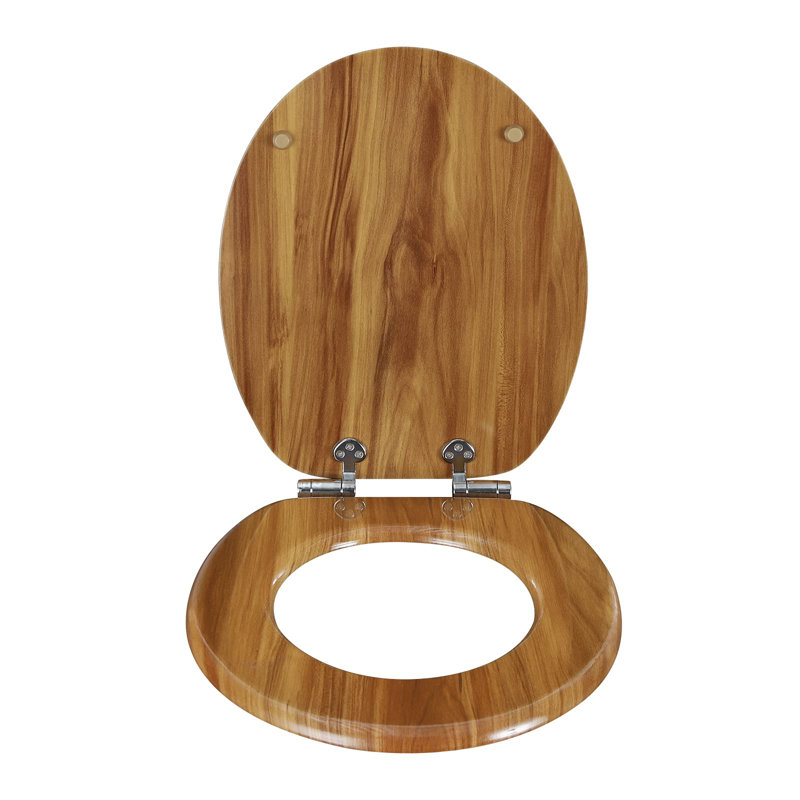 East Urban Home Premium Toilet Seat Toilet Seat With Soft Close, MDF Wood Core, Softclose Hinge, Antibacterial, Design Decor