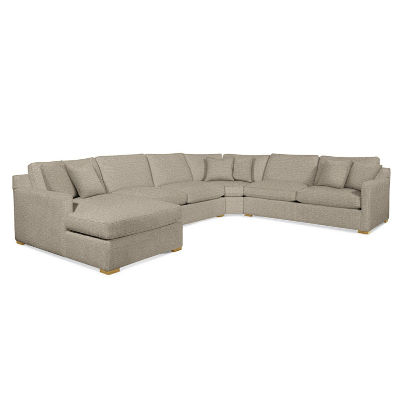Bel-Air Upholstered L-Sectional, Left Hand Facing, Light Blue Performance Fabric; 0851-55, Honey Finish