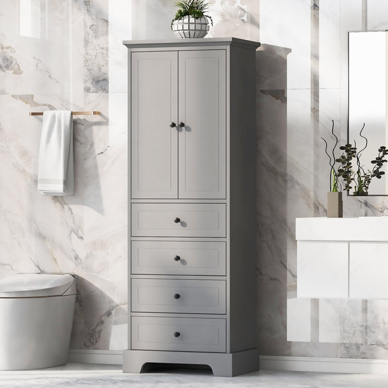 Storage Cabinet With 2 Doors And 4 Drawers For Bathroom, Office, Adjustable Shelf, MDF Board With Painted Finish, Gray