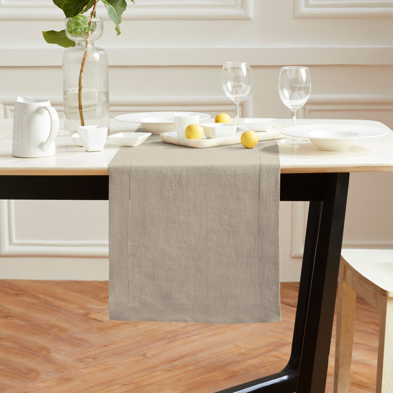 Sonoma Hemstitch - 100% Pure Linen Table Runner, Flax, 60" x 14"
