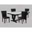 Table de salle à manger moderne moderne en faux marbre et noir avec table en forme de V et tréteaux