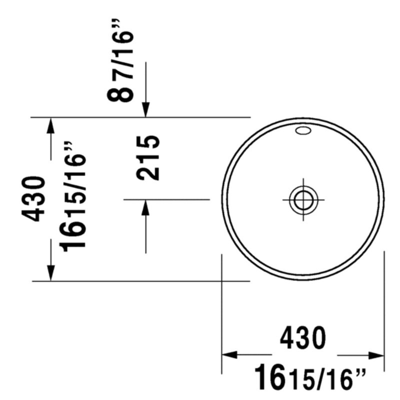 Lavabo de salle de bain circulaire encastré en céramique avec trop-plein architect