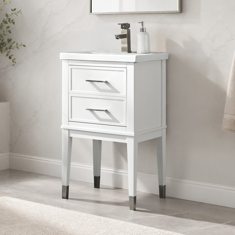 Ensemble de meuble-lavabo simple 24 po Deon, Blanc, 34" H x 20" W x 16" D
