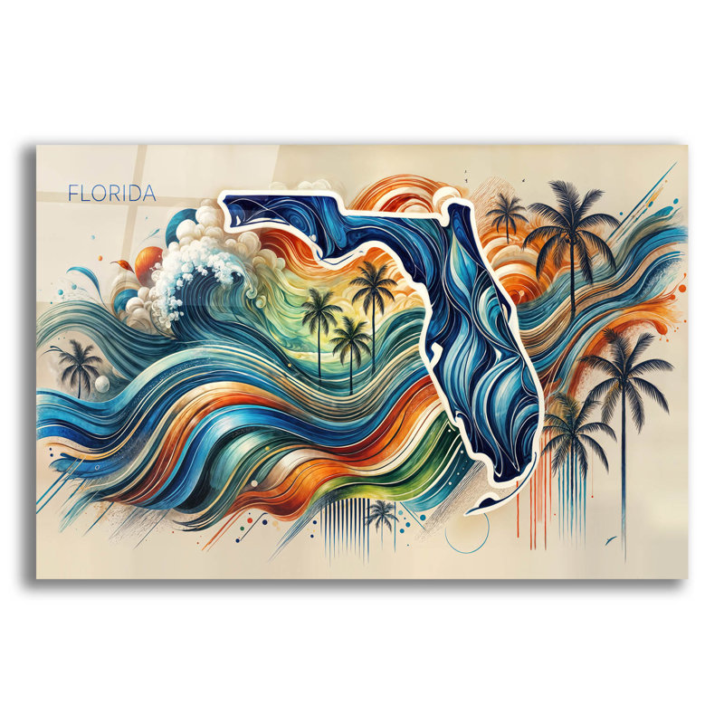 «Florida Abstract» par Rey Klimt, art mural en verre acrylique, H 16 po x l 24 po x P 0,2 po