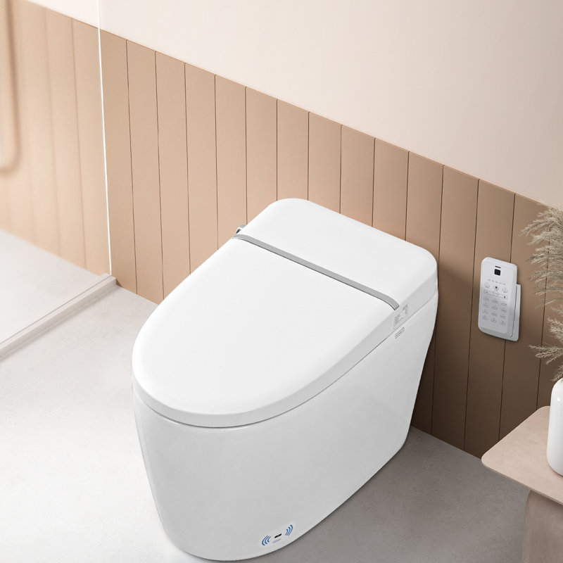 White Smart Toilet Bidet With Foot Sensor, Heated Seat, Night , Massage Wash, Self-Cleaning Nozzle, Auto Flush Pre-Wet, Remote Control,