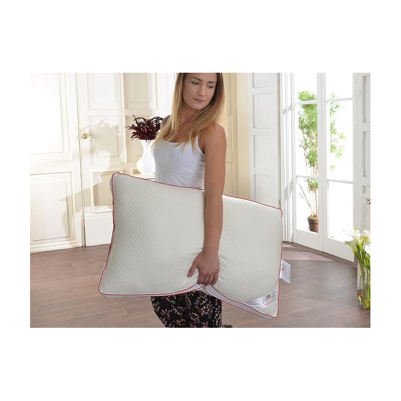 Lancashire Textiles Fluffy Pillow White Microfibre Health Pillow With Pillowcase Red Satin Piping Edge (Pack Of 1, 48 X 74 Cm)