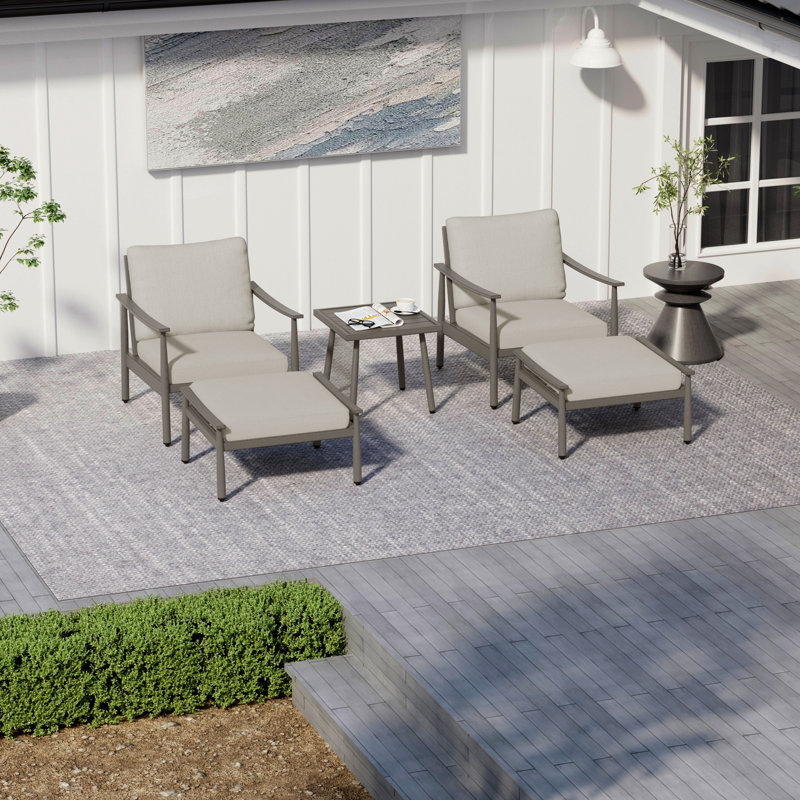 Mariene 2 - Person Patio Conversation Set with Cushions, Gray, Gray