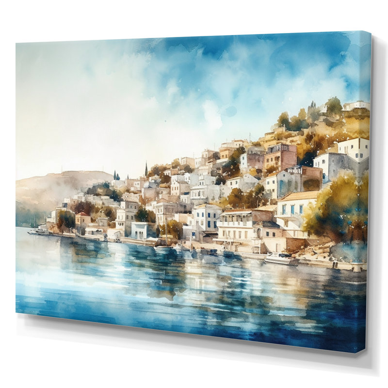 «Blue Mediterranean Seaside Charm», reproduction sur toile, H 34 po x l 44 po x P 1,5 po, Toile tendue
