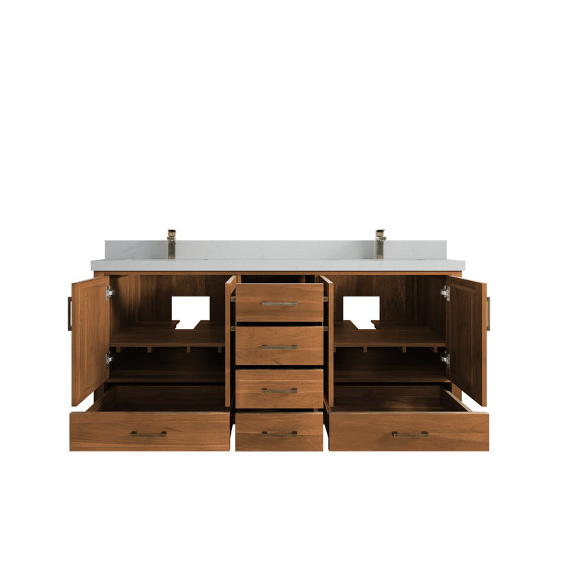 72 po X P 22 po Meuble-lavabo double en teck D Malibu, Quartz de Carrare