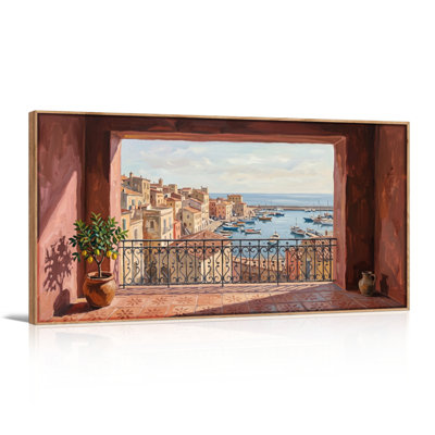 Ensemble de 1 tableau sur toile représentant une vue de la Méditerranée