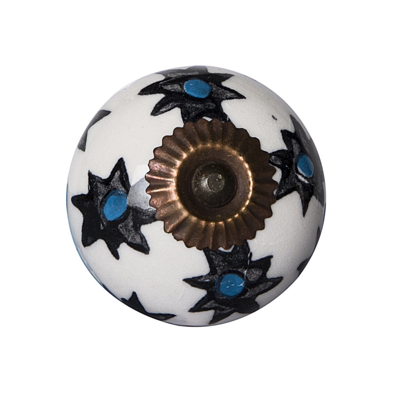 Handpainted Ceramic Round Mushroom Knob Set in Black and Blue
