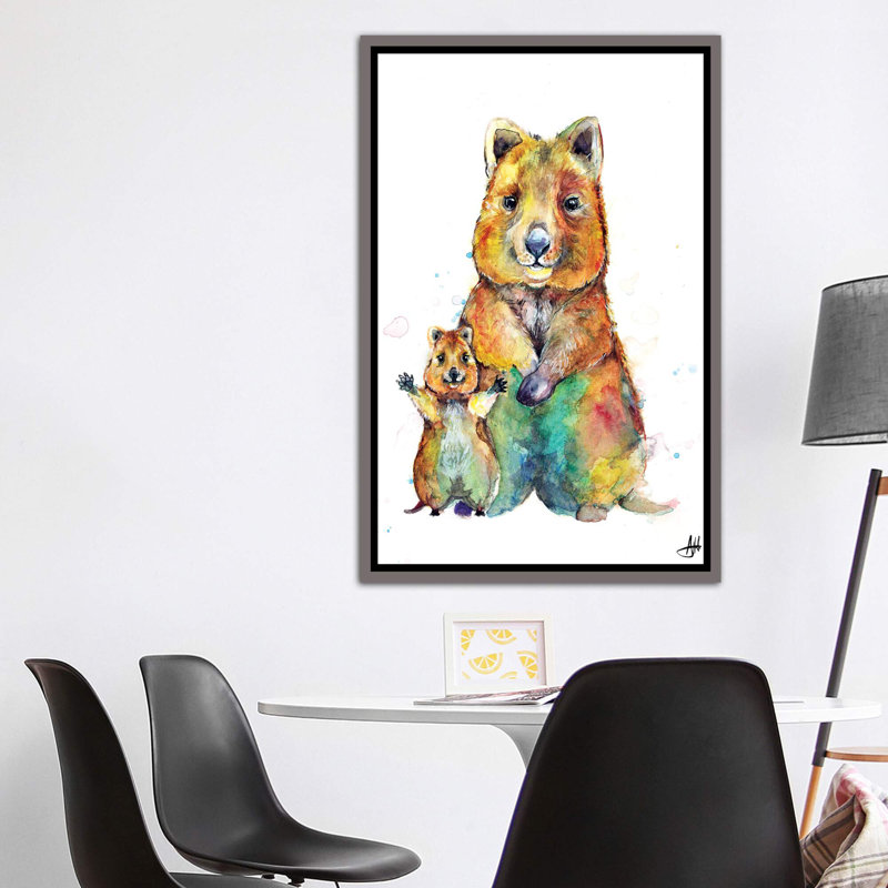Art encadré pour enfants Qwazy Quokkas, H 60 po x l 40po x P 1,5 po, Toile avec cadre gris foncé rustique