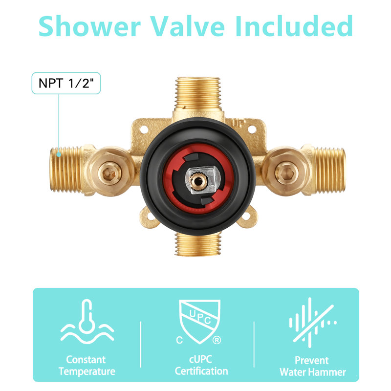 Complete Shower System with Rough in-Valve, Matte Black