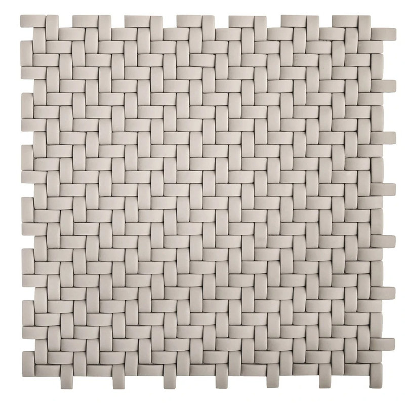 11.7" X 11.8" Glass Basketweave Mosaic Tile, Cream