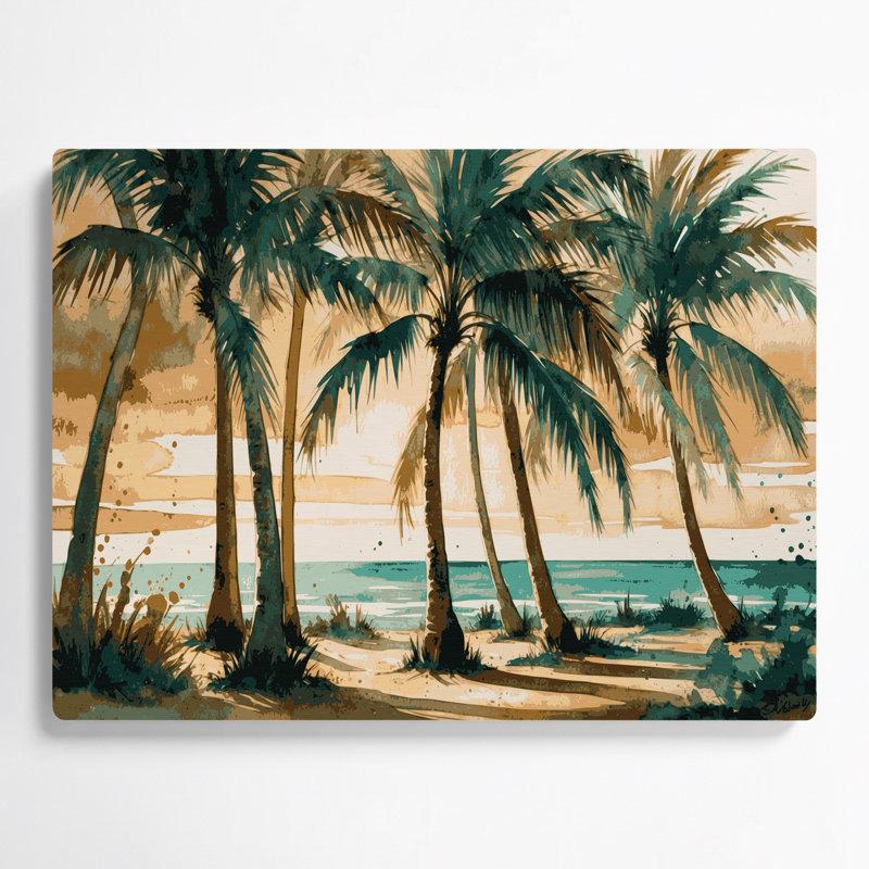 Art mural en métal côtier Palmeraie beige, H 11 po x l 14 po