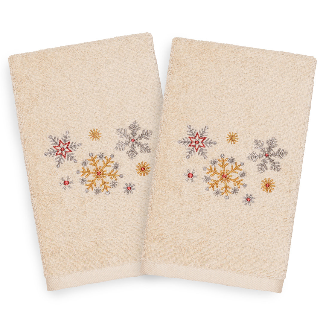 Christmas Snowfall Embroidered Luxury Turkish Cotton Hand Towel (Set of 2) Linum Home Textiles 