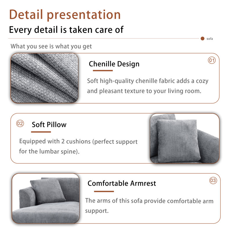 Canapé modulaire en tissu chenille 4 places, Gris chenille