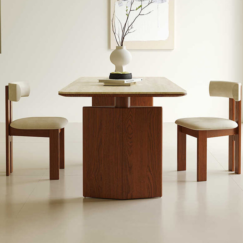 Vintage Rock Plate Solid Wood Dining Table Sets., 29.53"H x 55.12"L x 31.5"W