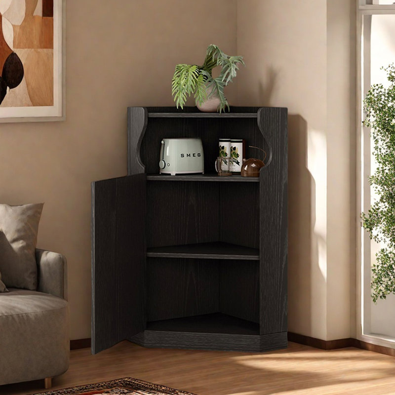 Armoire d'angle multifonctionnelle avec motif artistique, Noir, noir, noir, noir
