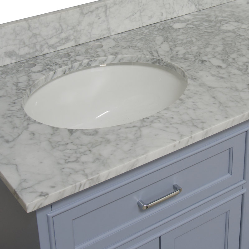 Ensemble de meuble-lavabo double 60 po Ronnie, Marbre de Carrare, Bleu poudre