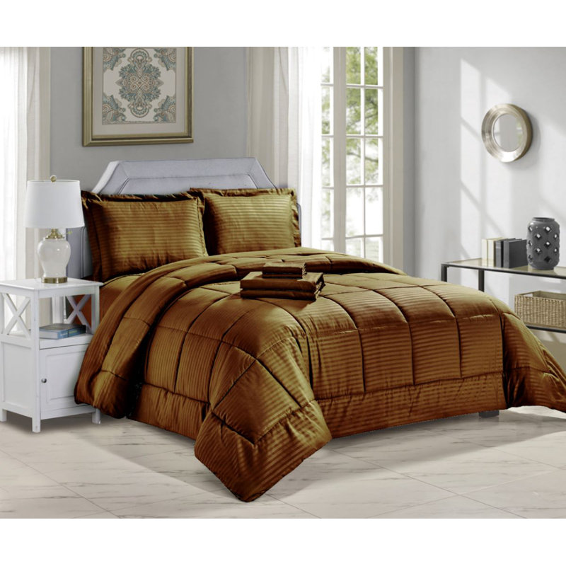 Baffle Box Stitch Comforter, King Comforter + 7 Additional Pieces, Chocolate