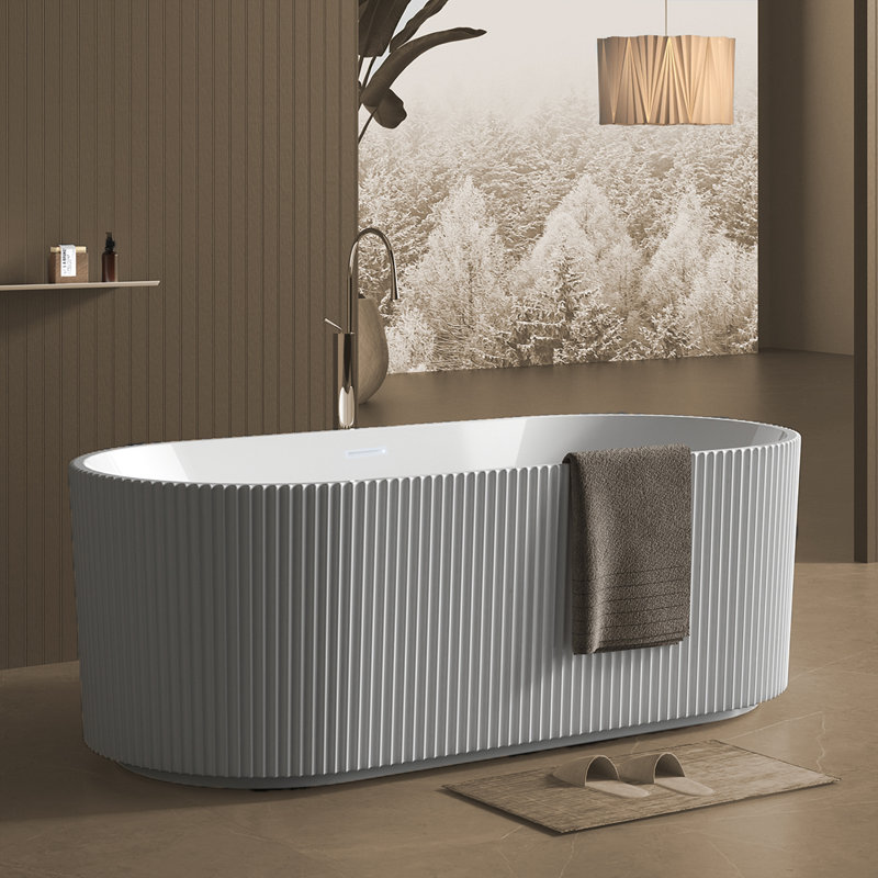 67"Acrylic Bathtub,V Shape Pleated Design Bathtub,Chrome Drain and Slotted Overflow,Cupc Certified