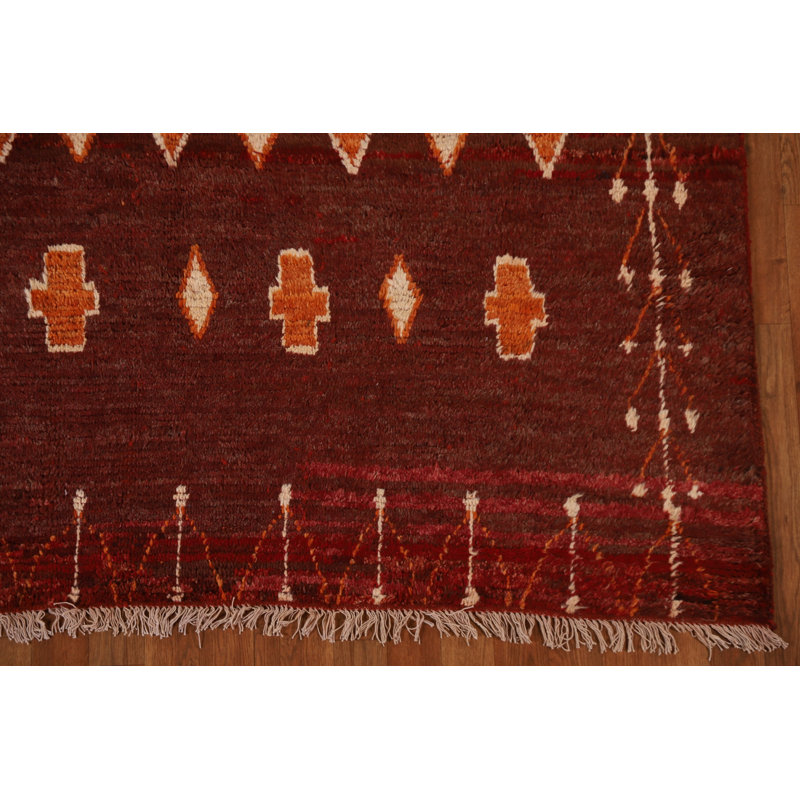 Tapis tribal rouge en laine fabriqué à la main 6 x 10