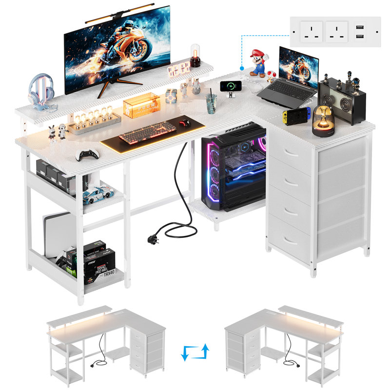 Modular L-Shaped Steel Computer Desk, 88cm. H x 155cm. W x 100cm. D, White