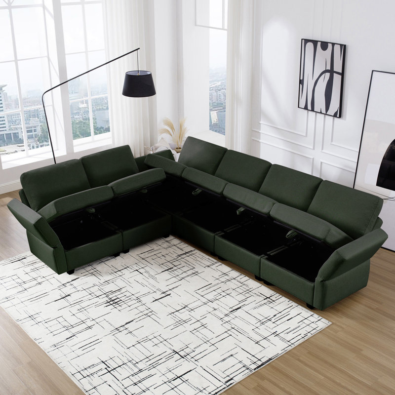 Canapé d'angle modulaire en L modulaire, Polyester vert