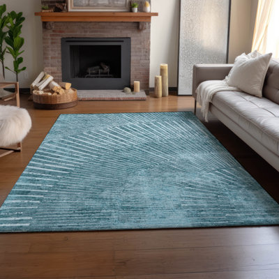 Tapis bleu sarcelle lavable à la machine de qualité supérieure 1 pi 8 po x 2 pi 6 po Cerrito AMF542