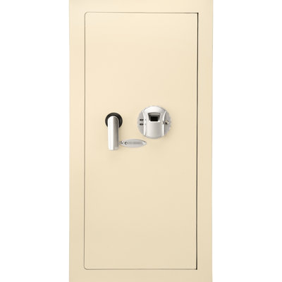 Coffre-fort de 0,82 pi³ à motif biométrique beige pour mur, acier robuste et tablette amovible pratique en beige
