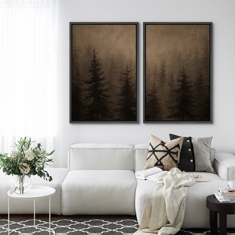 Moody Misty Forest Pine Silhouette, H 36 po x l 24 po x P 1,5 po, Noir