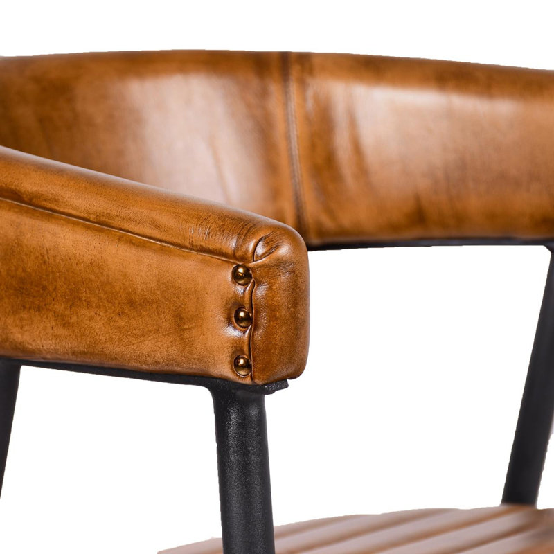 49cm H Genuine Leather Upholstered Dining Chair, Tan
