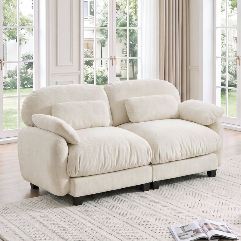 Canapé 2 places Cloud Feel, chenille beige, modulable, Beige