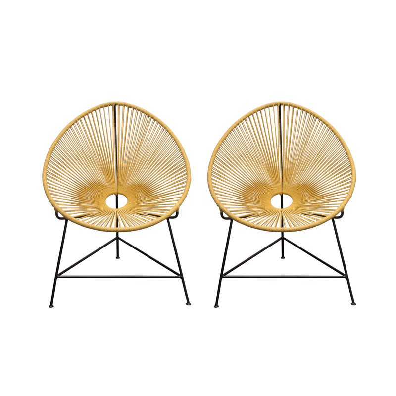Ensemble de 2 chaises d'appoint Azy, corde tissée naturelle orange, base en fer noir