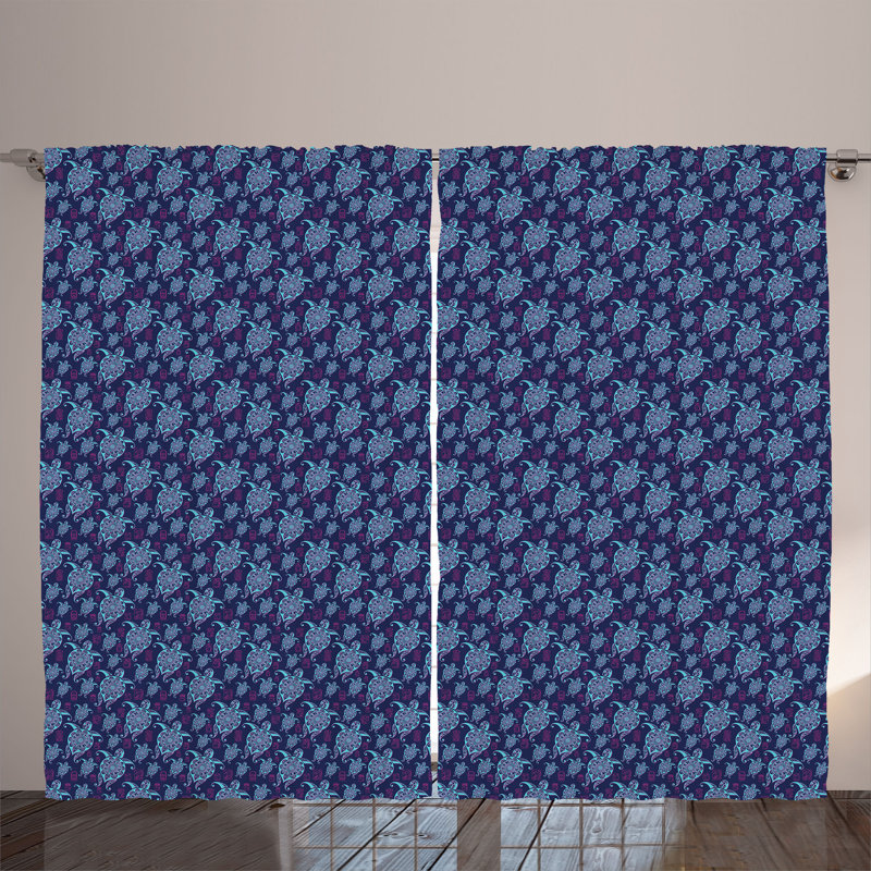 Rustic Curtain, Nautical Animals Maya, Purple Magenta and Aqua