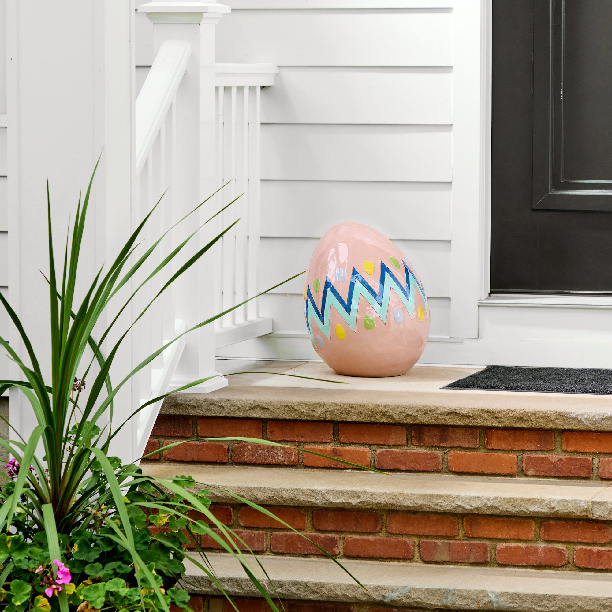 18.25" Resin Outdoor Easter Egg, Blue/Pink/Yellow