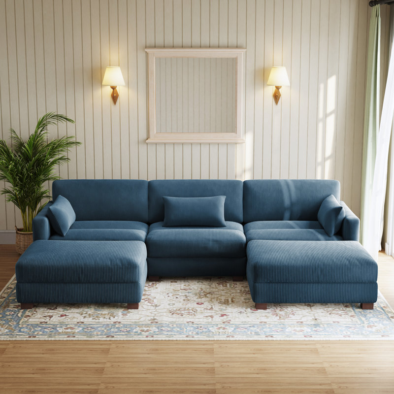 Canapé modulaire en velours côtelé Maelina , H 30,7 po x l 123,6 po x P 68,1 po, Velours côtelé bleu marine