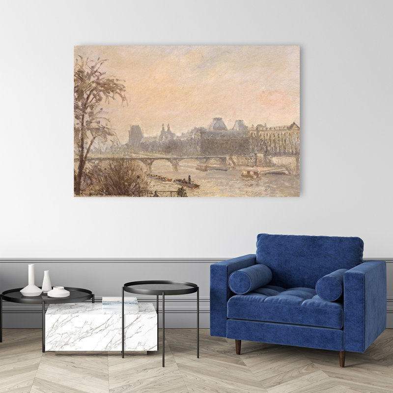 The Seine And The Louvre, 1903 Impressionist Abstract Contemporary Architecture City Wall Art Print by Camille Pissarro - 1 Piece Wrapped Canvas Wall Art