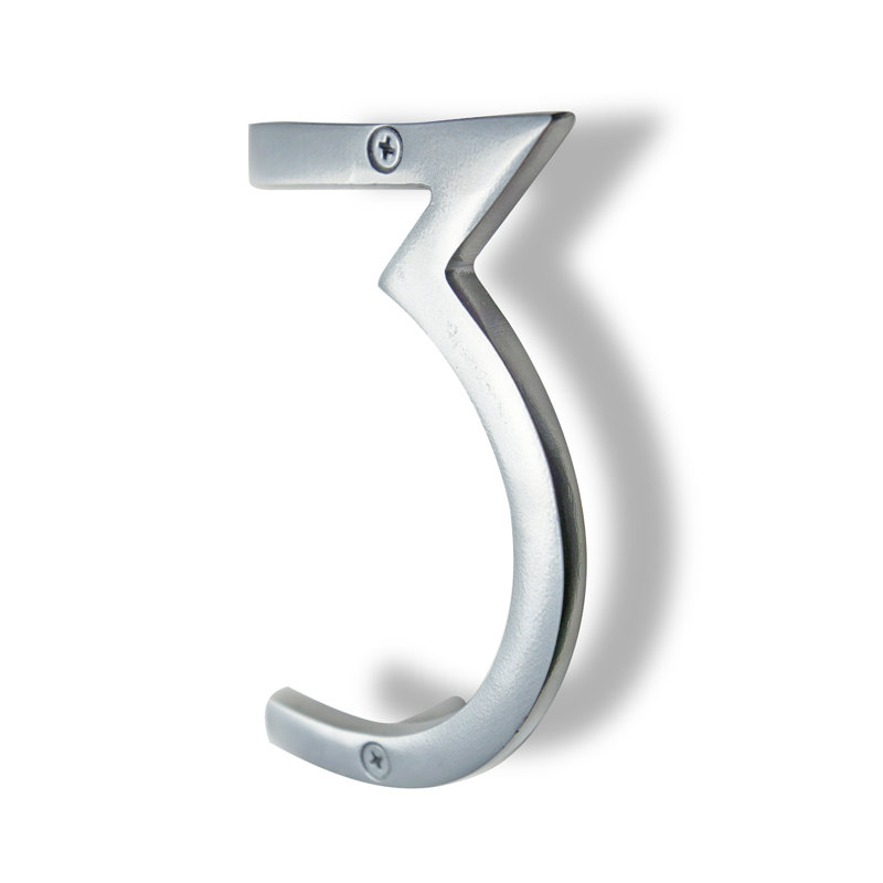 Numéro de maison en métal flottant, 3, Argent argent, 6"
