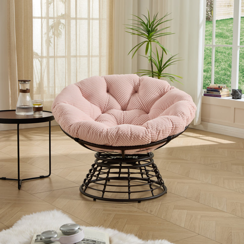 Fauteuil d'appoint ergonomique pivotant, rotin à structure en acier pour salon moderne