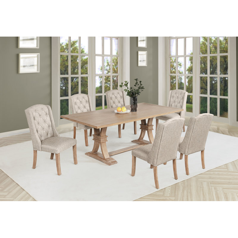 Ensemble de salle à manger de style traditionnel avec chaises à oreilles, 7, Beige / Cannelle