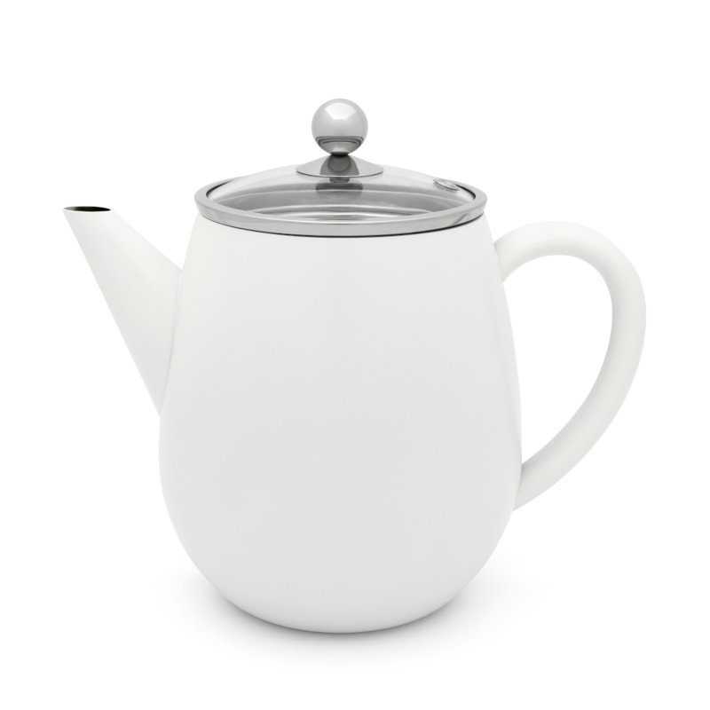Bredemeijer Teapot Double Wall Duet Design Eva 1.1L Gloss White With Stainless Steel Filter, White