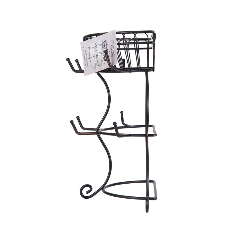 Gourmet Basics by Mikasa French Countryside Metal Mug Tree with Storage Basket