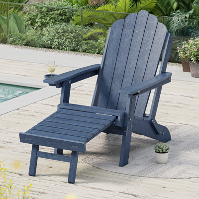 HDPE Foldable Outdoor Adirondack Chair 3-Postion Adjustable with Retractable Ottoman & All-Weather Outdoor Chair for Garden, Lawn & Porch
