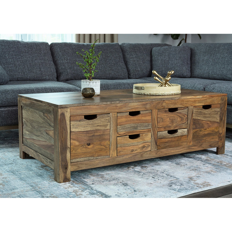 6 - Drawer Base Natural Coffee Table, Timeless Sophistication, Ample Capacity Classic Aesthetic, Organization