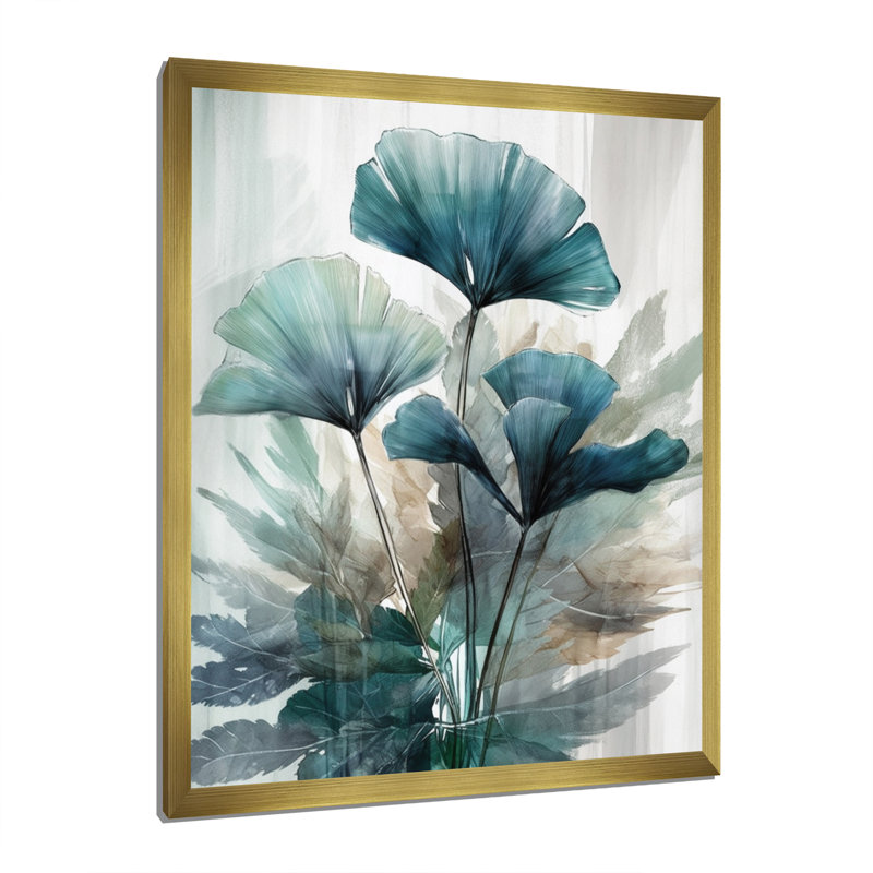 Feuilles de palmier tropical Ginkgo II - impression, H 20 po x l 12 po x P 1 po, Encadrement doré