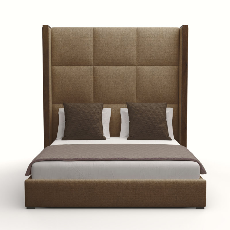 Dipson Upholstered Wingback Bed, Brown Flax Revolution®, King (High)