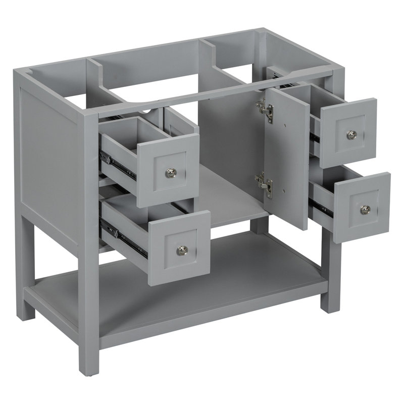 36" Bathroom Vanity, Solid Wood & Blend. 4 Drawers, 2 Doors With . Copious Vanity Area. Painted Appearance. Smooth Slide Rails. Adjustable Hinges. Grey. Freestanding Storage , , Drawers Doors, Grey