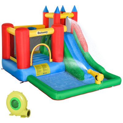 Glissade d'eau gonflable pour enfants avec piscine, canon à eau, mur d'escalade, gonfleur inclus, château gonflable pour enfants